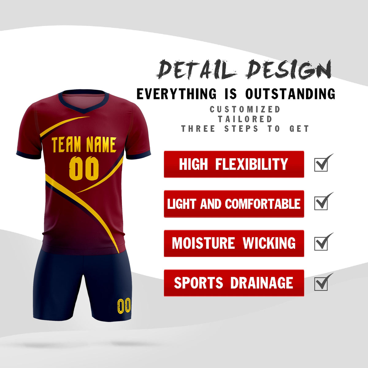 Custom Crimson Navy Color Block Training Uniform For Men Soccer Sets Jersey