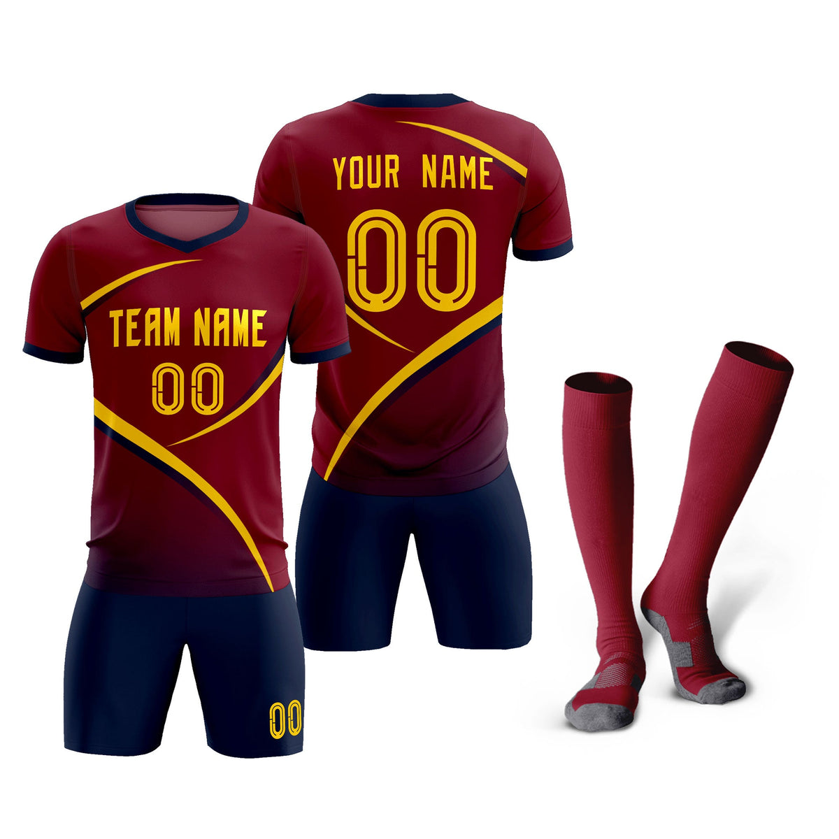 Custom Crimson Navy Color Block Training Uniform For Men Soccer Sets Jersey