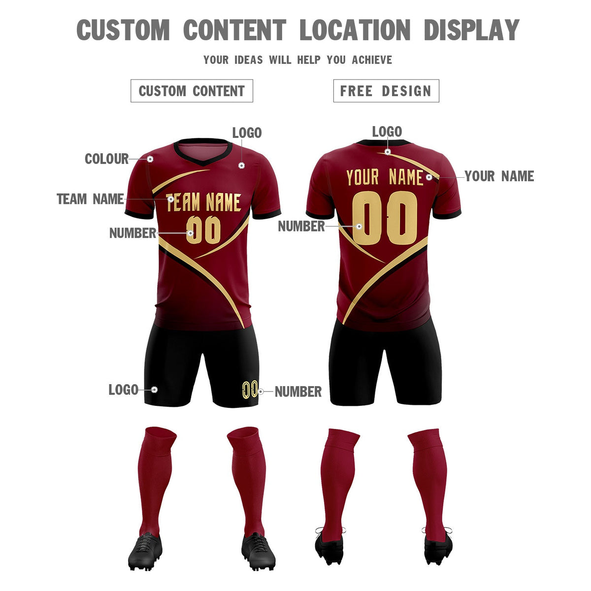 Custom Crimson Black Color Block Training Uniform For Men Soccer Sets Jersey