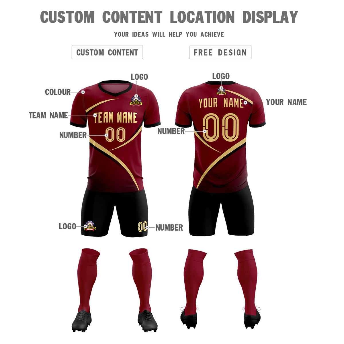 Custom Crimson Black Color Block Training Uniform For Men Soccer Sets Jersey