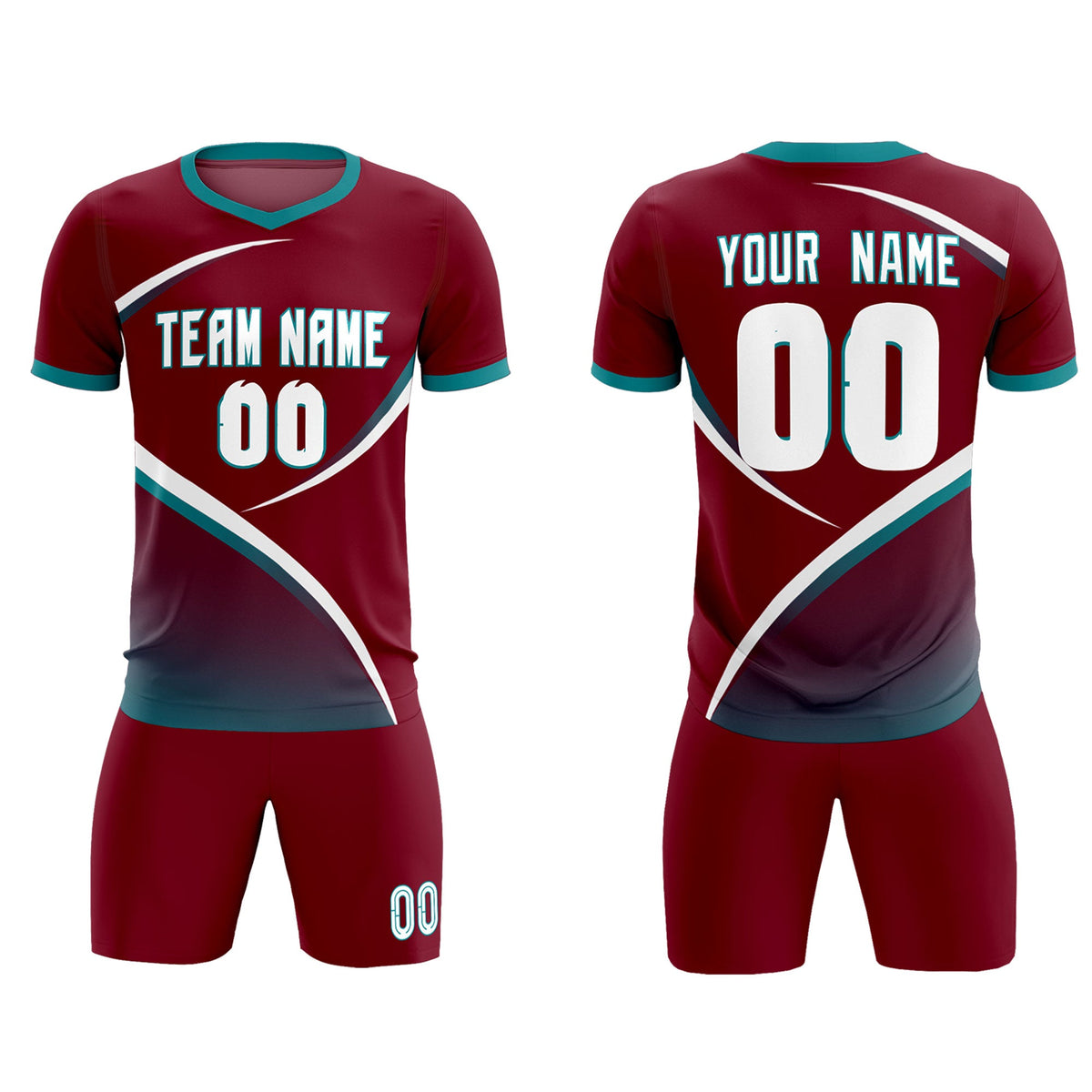Custom Crimson Aqua Color Block Training Uniform For Men Soccer Sets Jersey