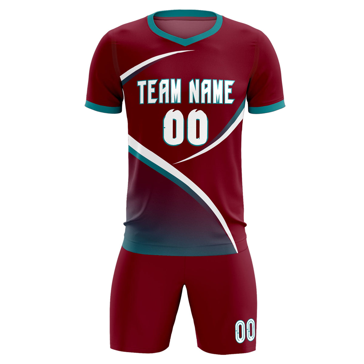 Custom Crimson Aqua Color Block Training Uniform For Men Soccer Sets Jersey