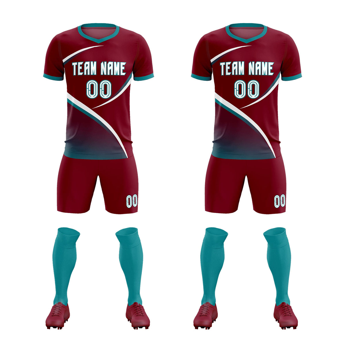 Custom Crimson Aqua Color Block Training Uniform For Men Soccer Sets Jersey