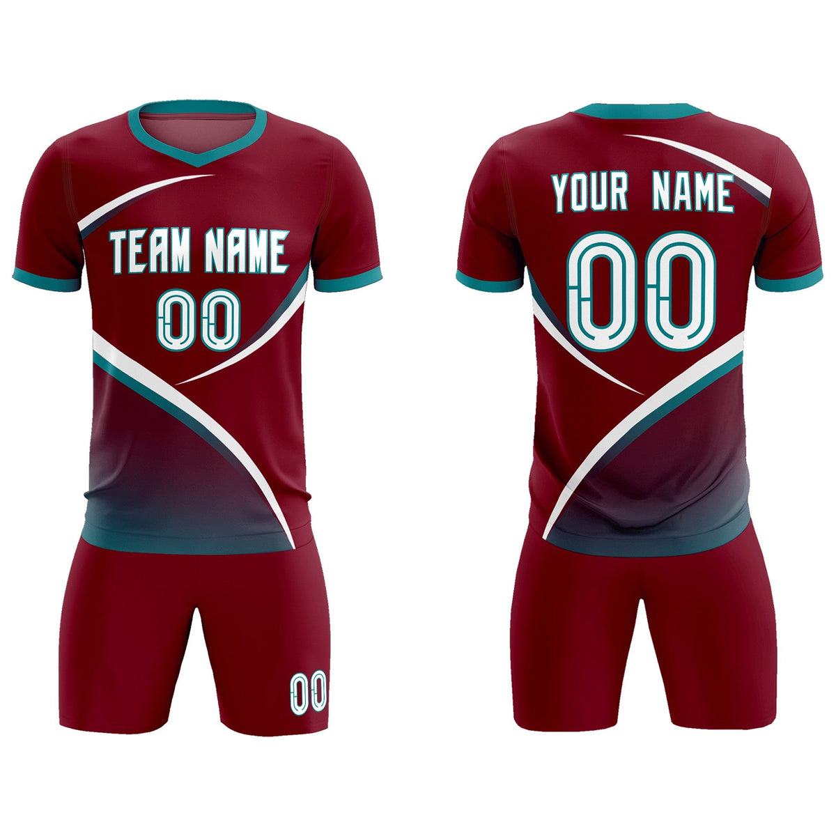 Custom Crimson Aqua Color Block Training Uniform For Men Soccer Sets Jersey