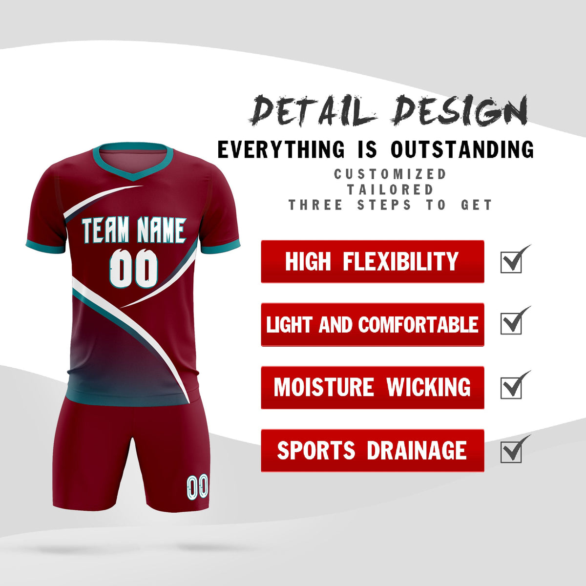 Custom Crimson Aqua Color Block Training Uniform For Men Soccer Sets Jersey