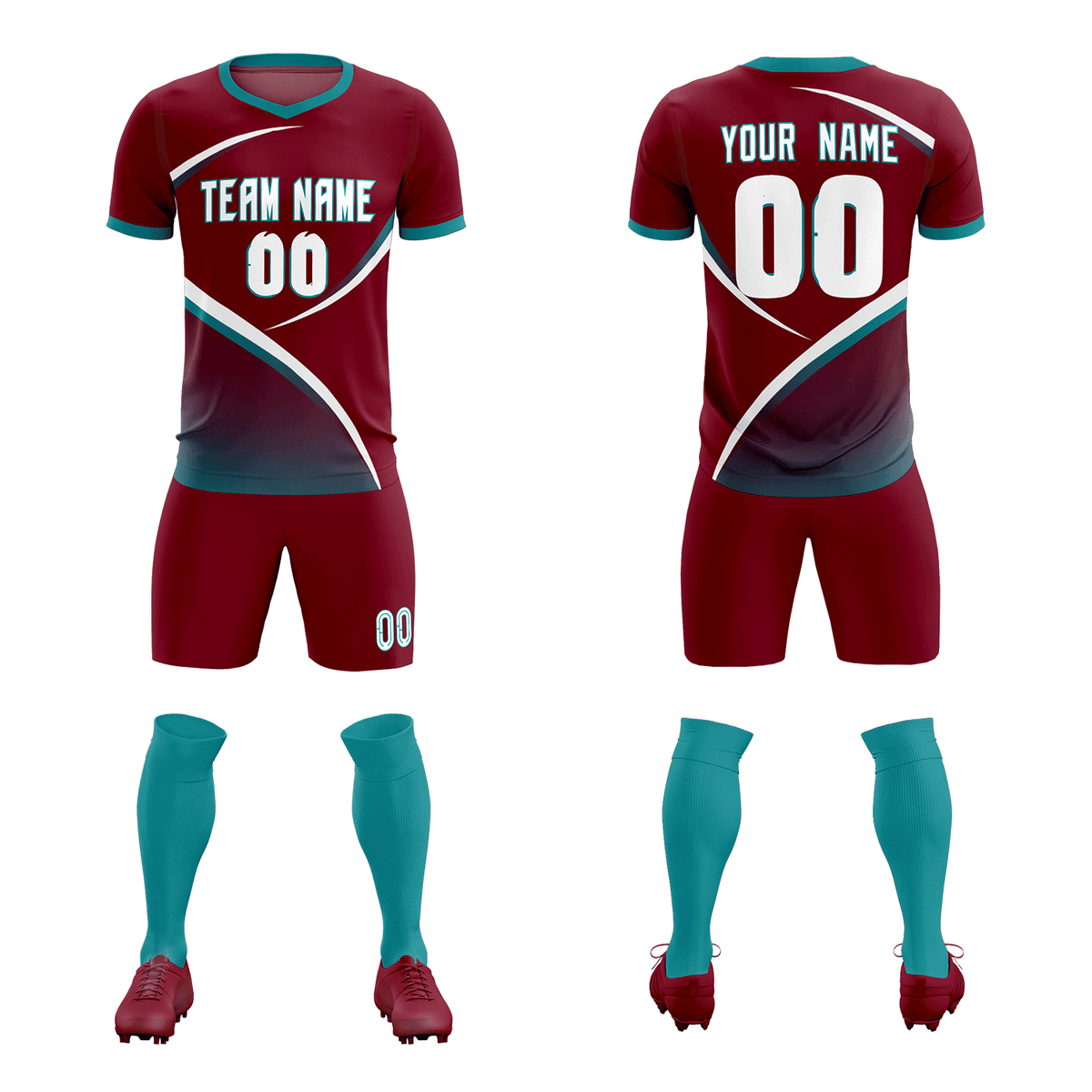 Custom Crimson Aqua Color Block Training Uniform For Men Soccer Sets Jersey