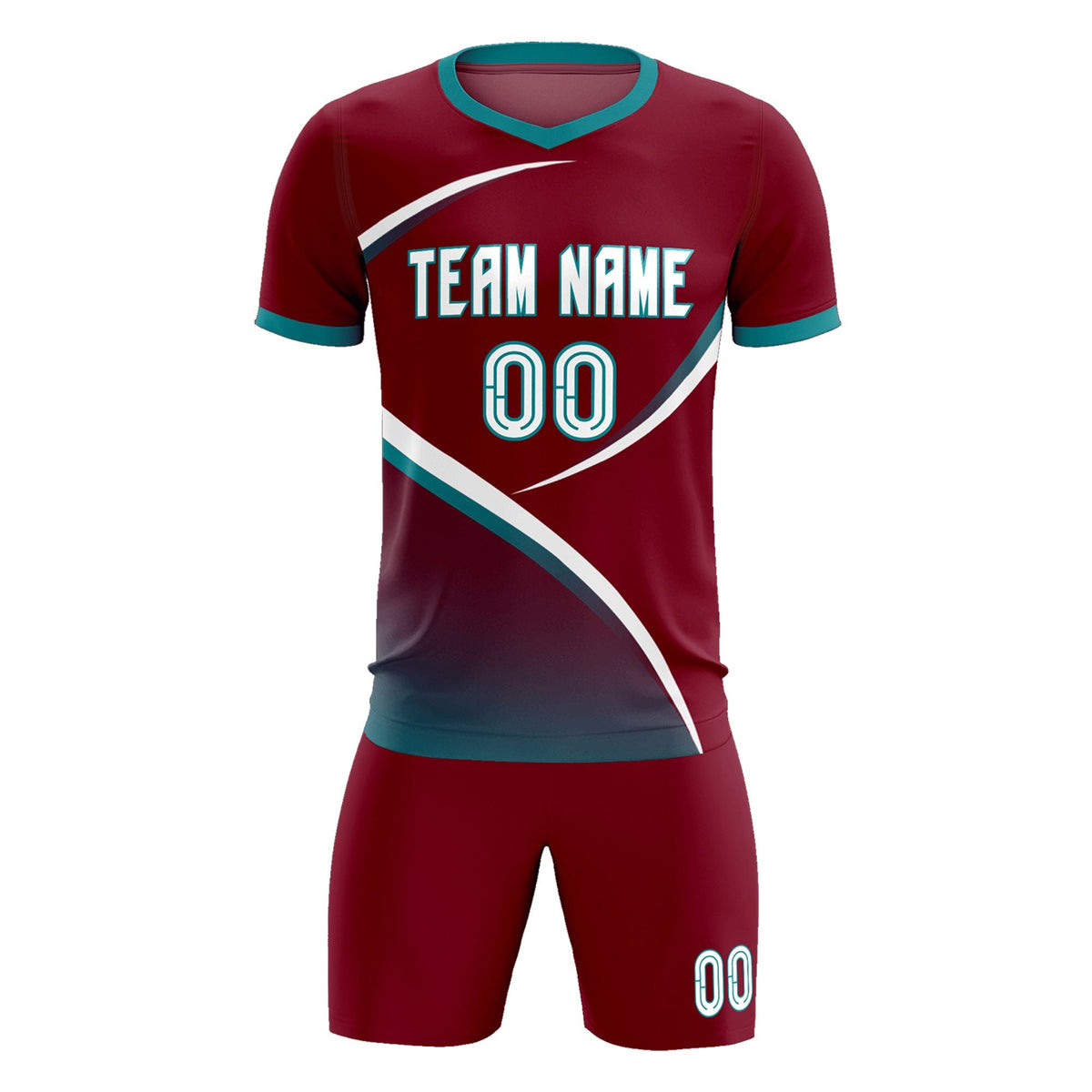 Custom Crimson Aqua Color Block Training Uniform For Men Soccer Sets Jersey
