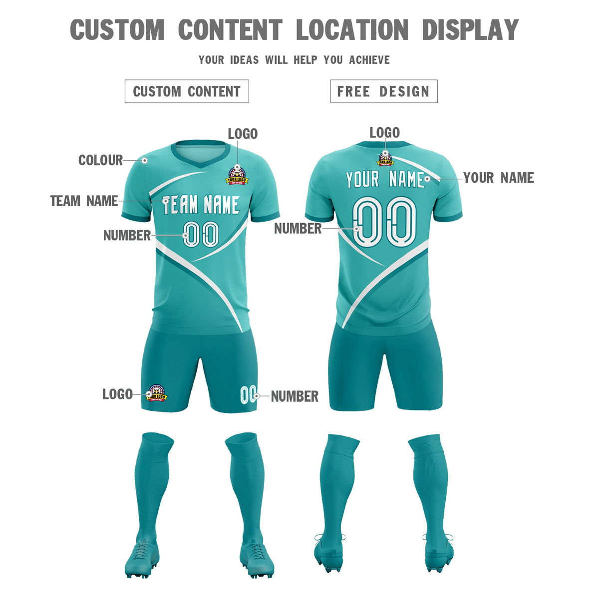 Custom Bright Green Aqua Color Block Training Uniform For Men Soccer Sets Jersey