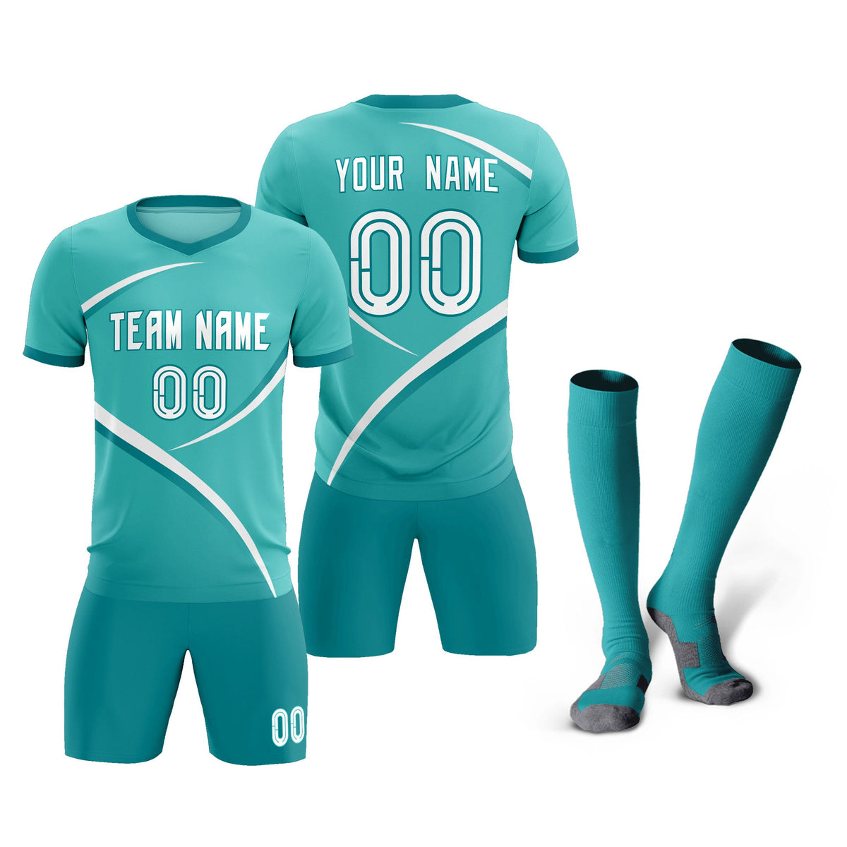 Custom Bright Green Aqua Color Block Training Uniform For Men Soccer Sets Jersey