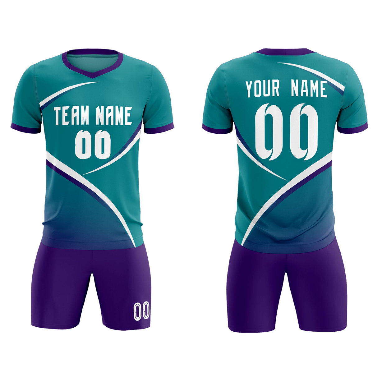 Custom Aqua Purple Color Block Training Uniform For Men Soccer Sets Jersey