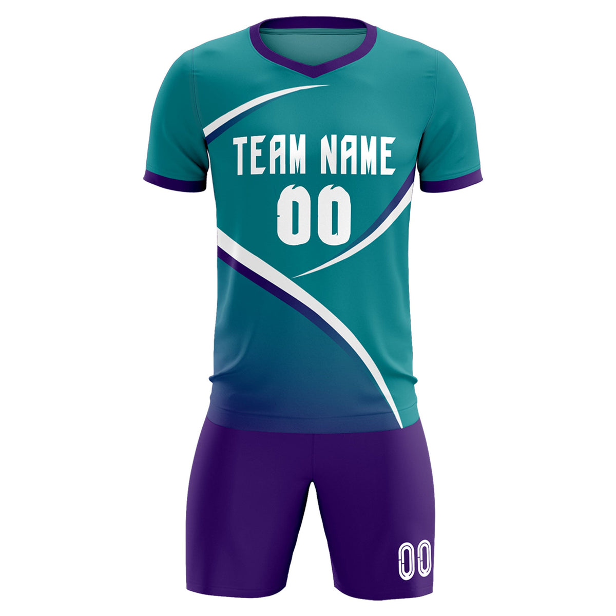 Custom Aqua Purple Color Block Training Uniform For Men Soccer Sets Jersey
