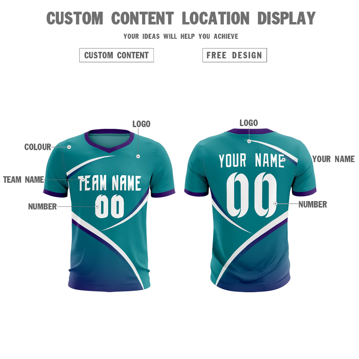 Custom Aqua Purple Color Block Training Uniform For Men Soccer Sets Jersey