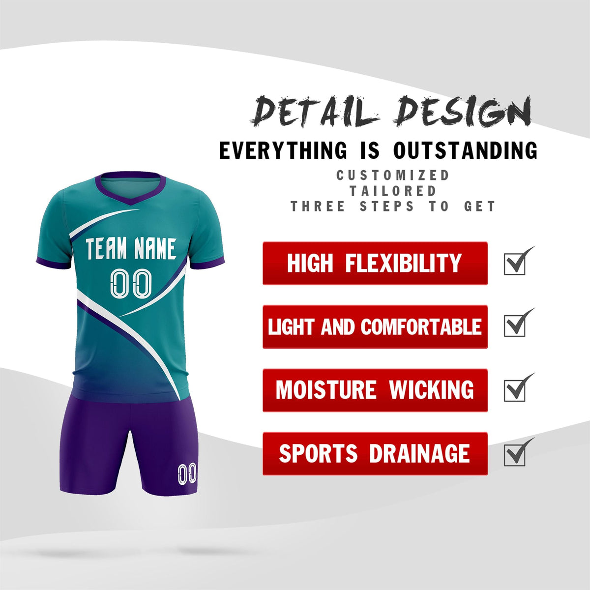 Custom Aqua Purple Color Block Training Uniform For Men Soccer Sets Jersey
