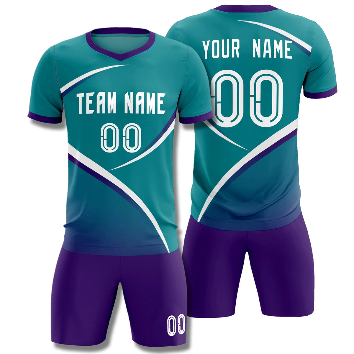 Custom Aqua Purple Color Block Training Uniform For Men Soccer Sets Jersey
