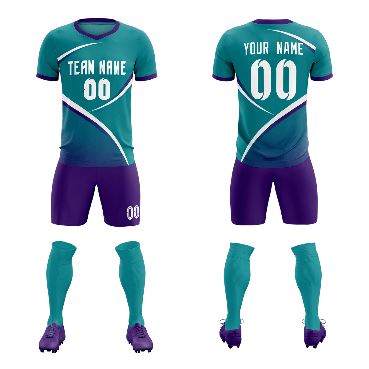 Custom Aqua Purple Color Block Training Uniform For Men Soccer Sets Jersey