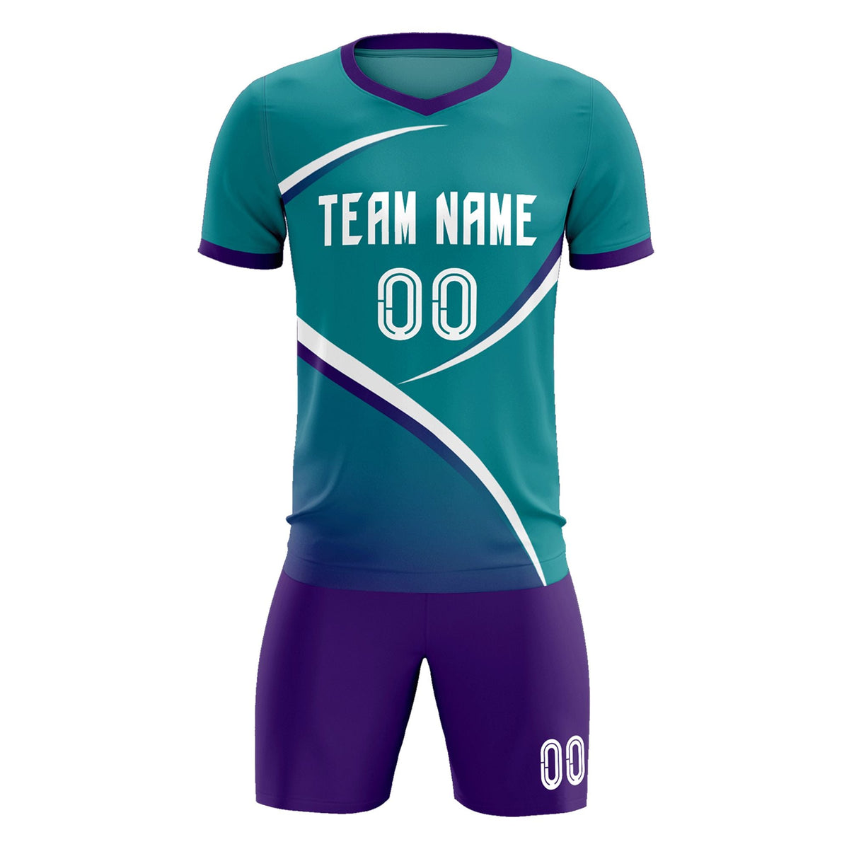 Custom Aqua Purple Color Block Training Uniform For Men Soccer Sets Jersey