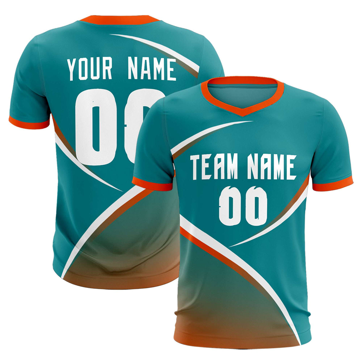 Custom Aqua Orange Color Block Training Uniform For Men Soccer Sets Jersey