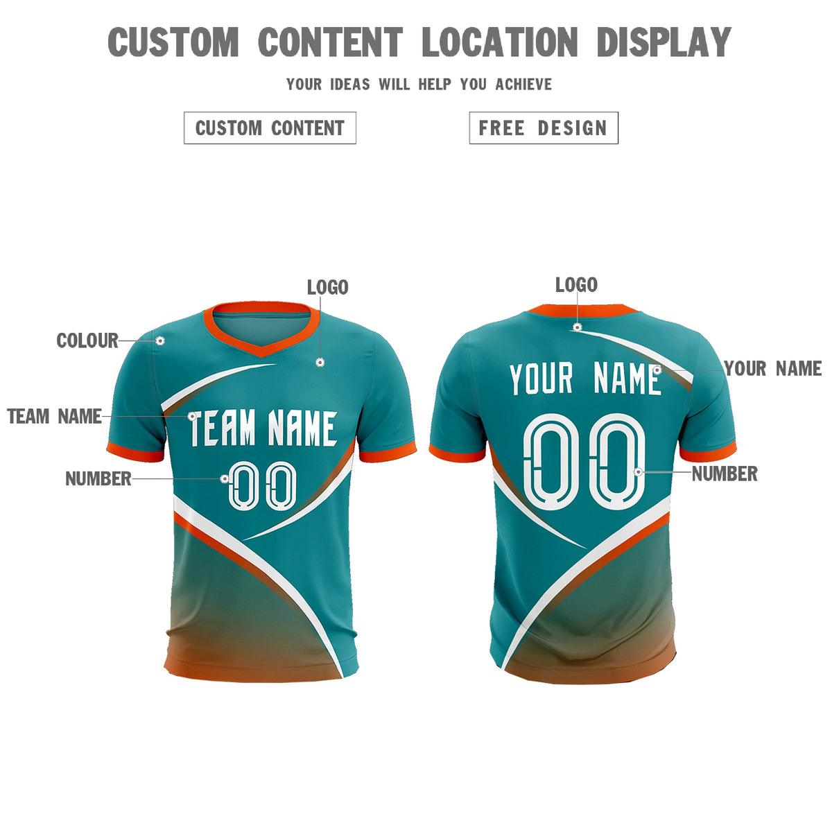 Custom Aqua Orange Color Block Training Uniform For Men Soccer Sets Jersey