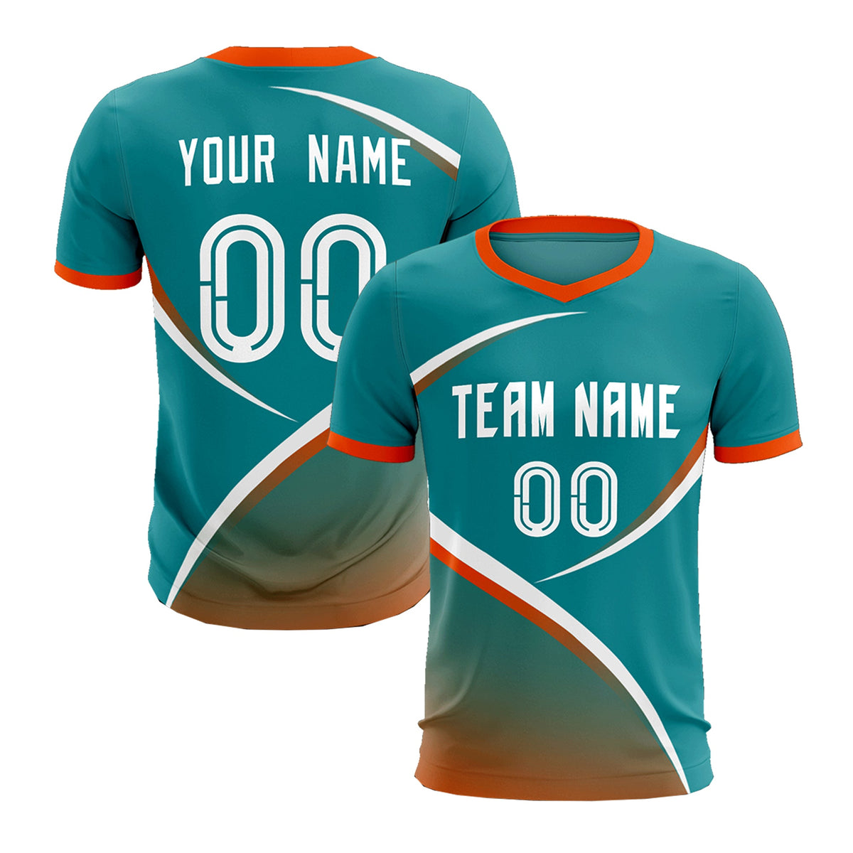 Custom Aqua Orange Color Block Training Uniform For Men Soccer Sets Jersey