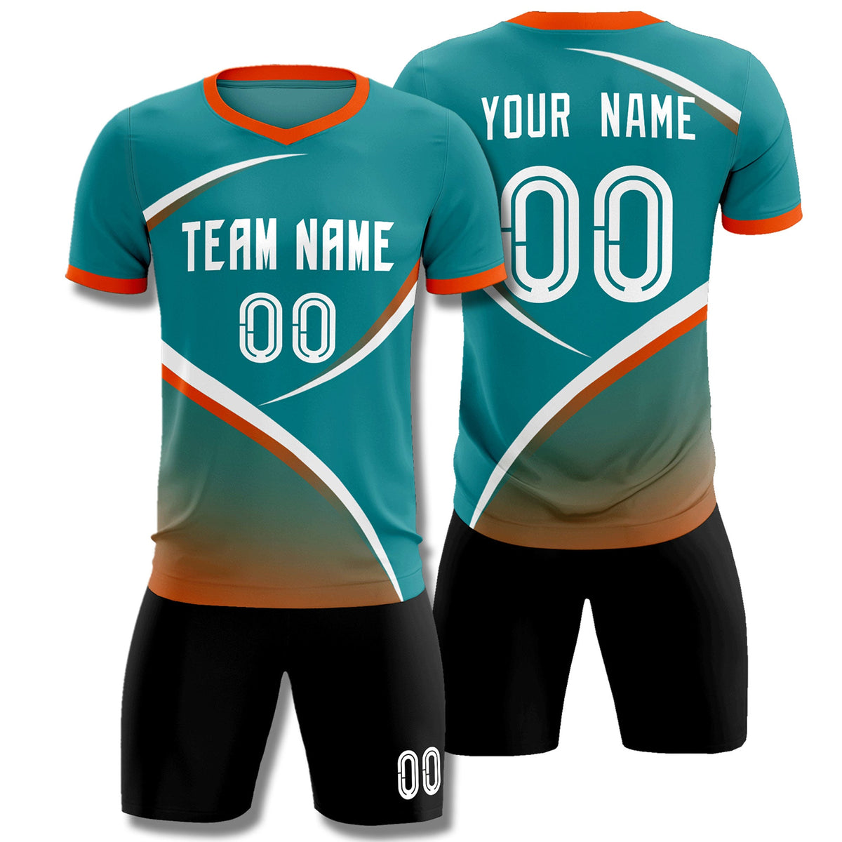 Custom Aqua Orange Color Block Training Uniform For Men Soccer Sets Jersey