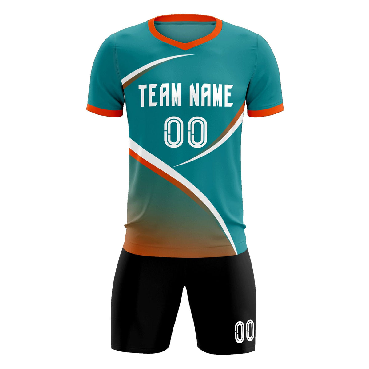 Custom Aqua Orange Color Block Training Uniform For Men Soccer Sets Jersey