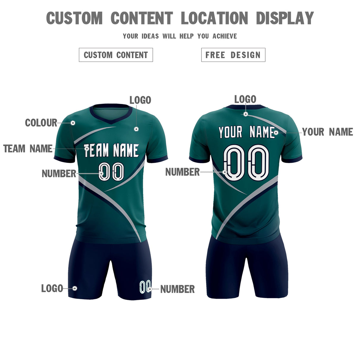 Custom Aqua Navy Color Block Training Uniform For Men Soccer Sets Jersey