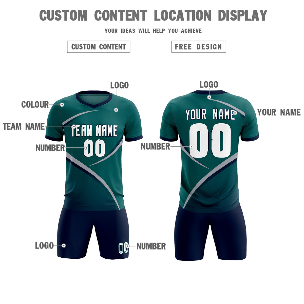 Custom Aqua Navy Color Block Training Uniform For Men Soccer Sets Jersey
