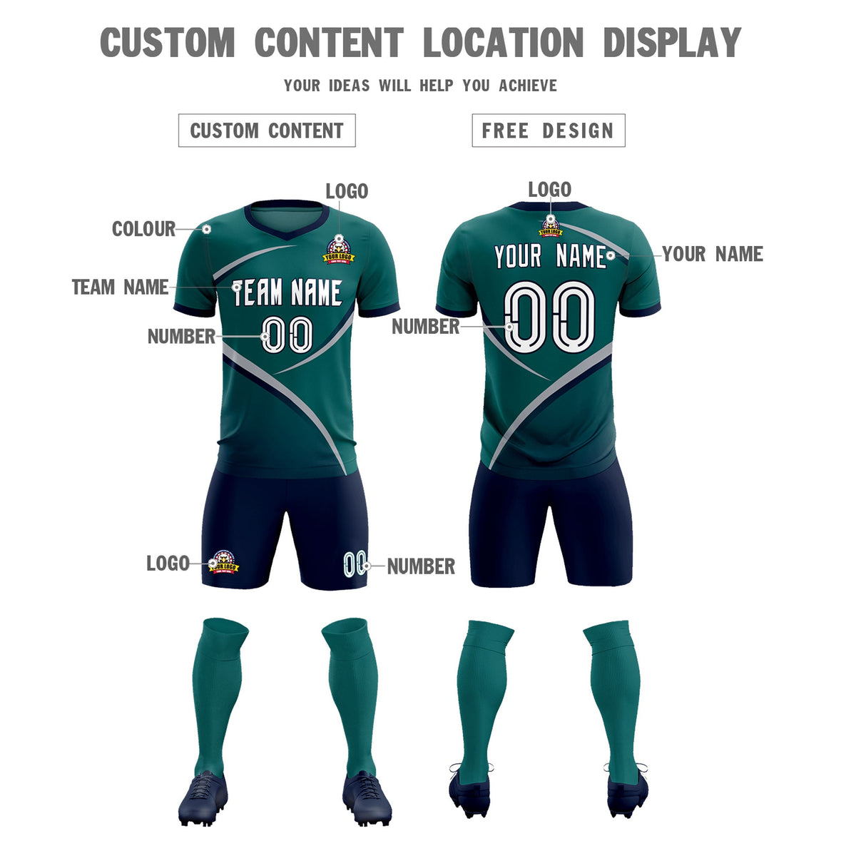 Custom Aqua Navy Color Block Training Uniform For Men Soccer Sets Jersey