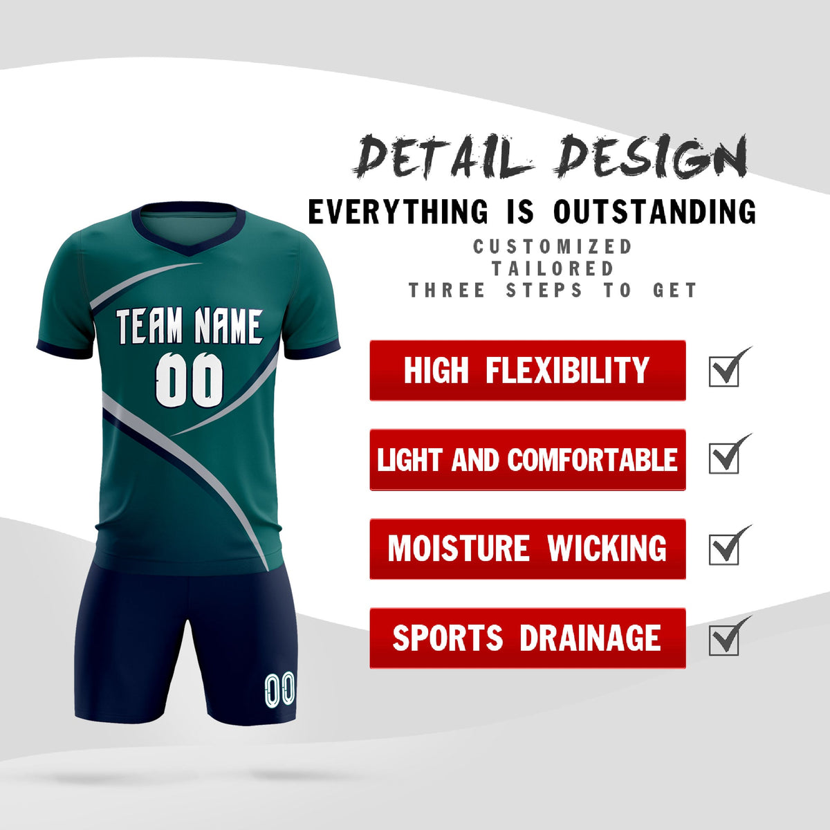 Custom Aqua Navy Color Block Training Uniform For Men Soccer Sets Jersey
