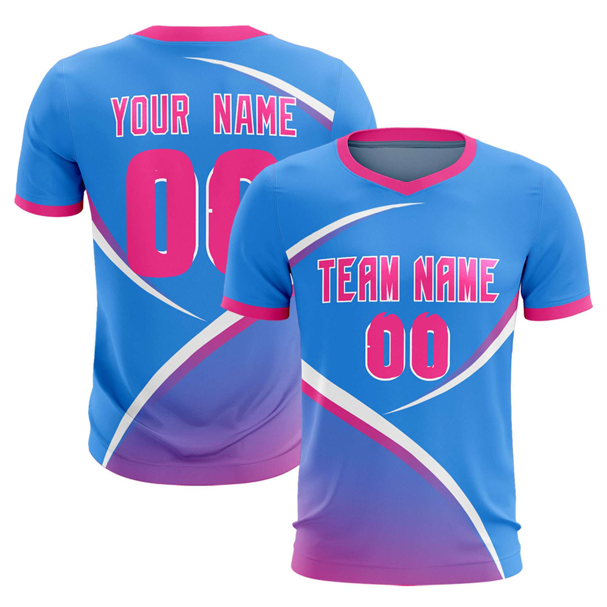 Custom Powder Blue Pink Color Block Training Uniform For Men Soccer Sets Jersey