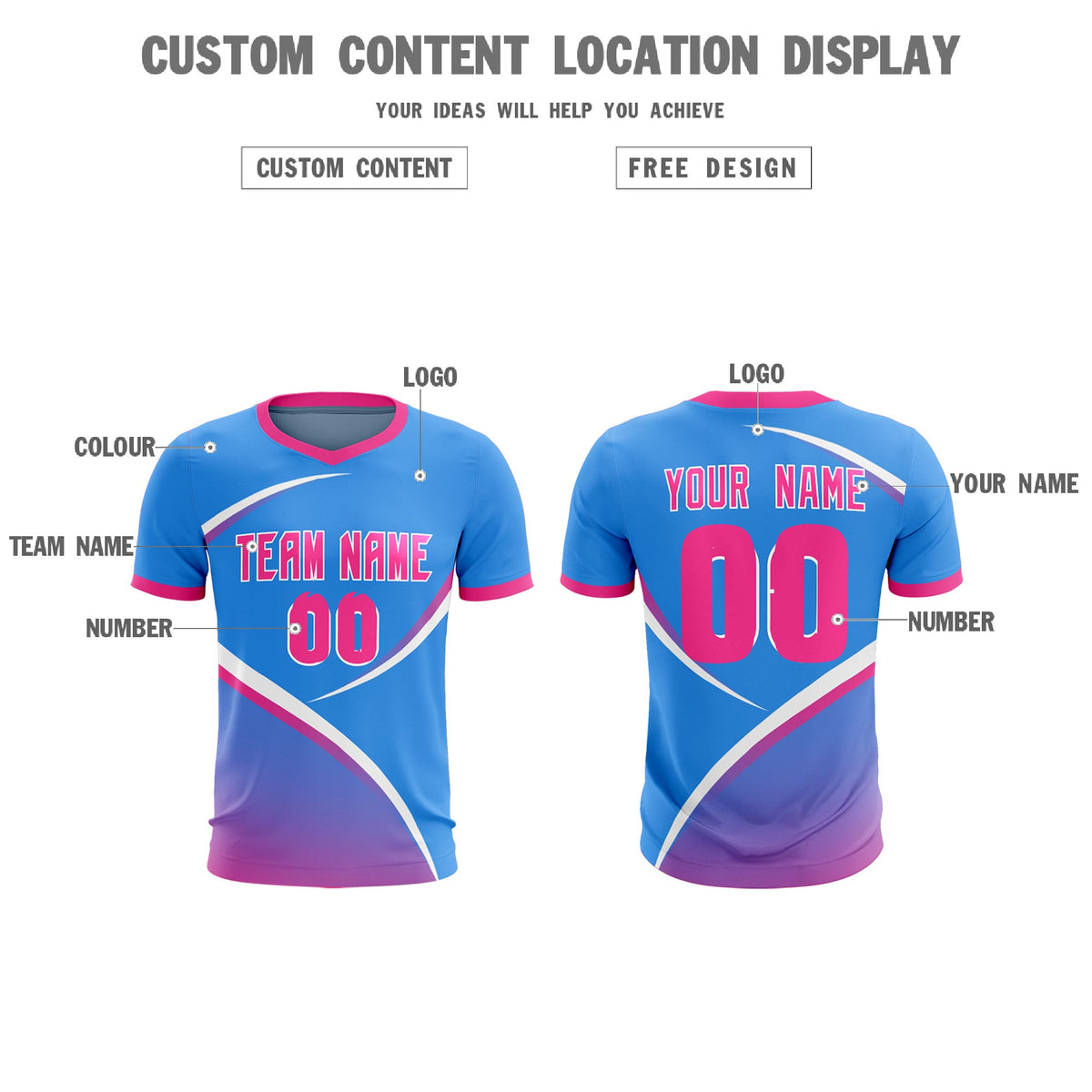 Custom Powder Blue Pink Color Block Training Uniform For Men Soccer Sets Jersey