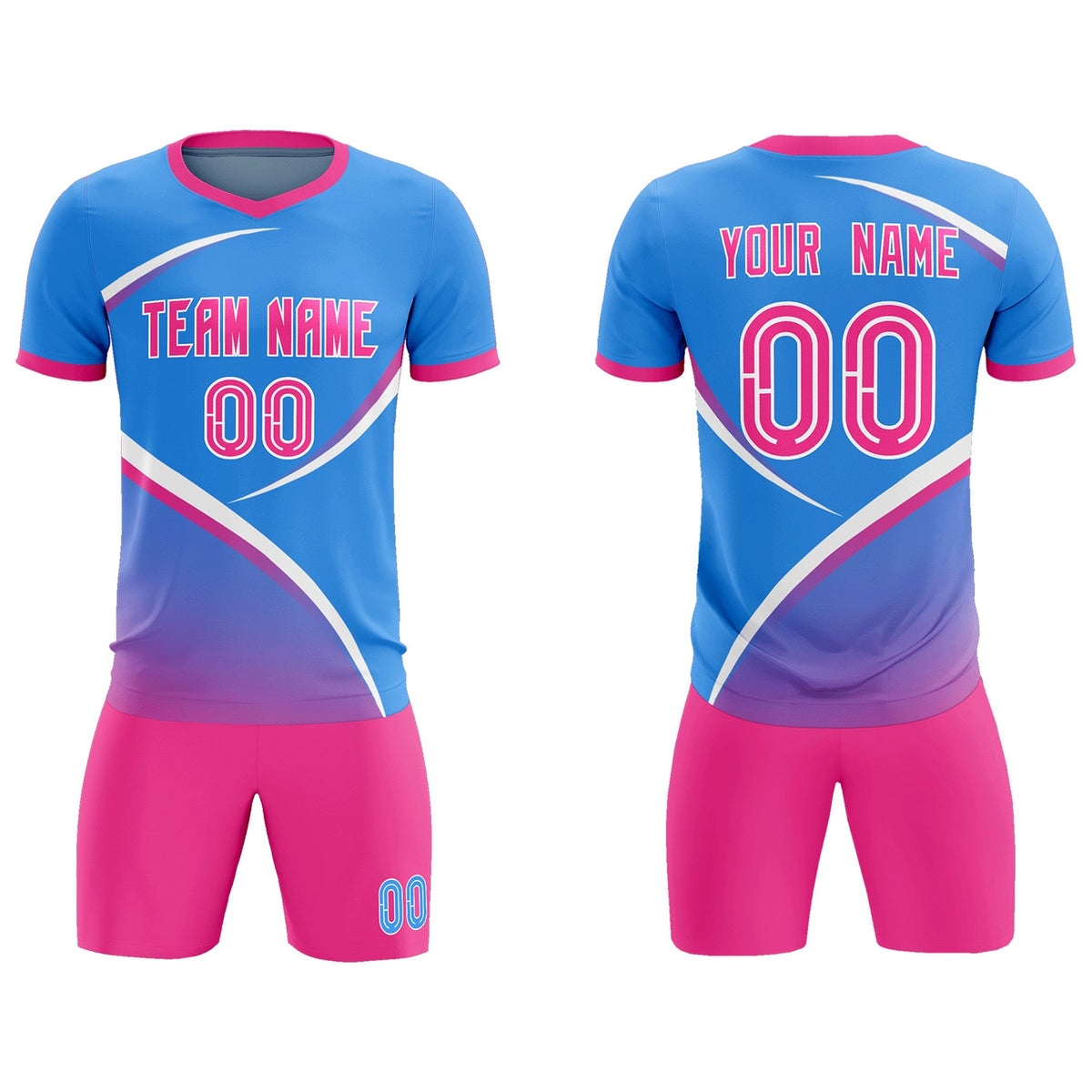 Custom Powder Blue Pink Color Block Training Uniform For Men Soccer Sets Jersey