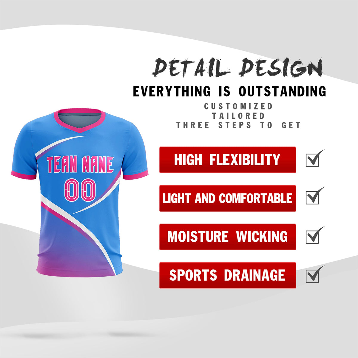 Custom Powder Blue Pink Color Block Training Uniform For Men Soccer Sets Jersey