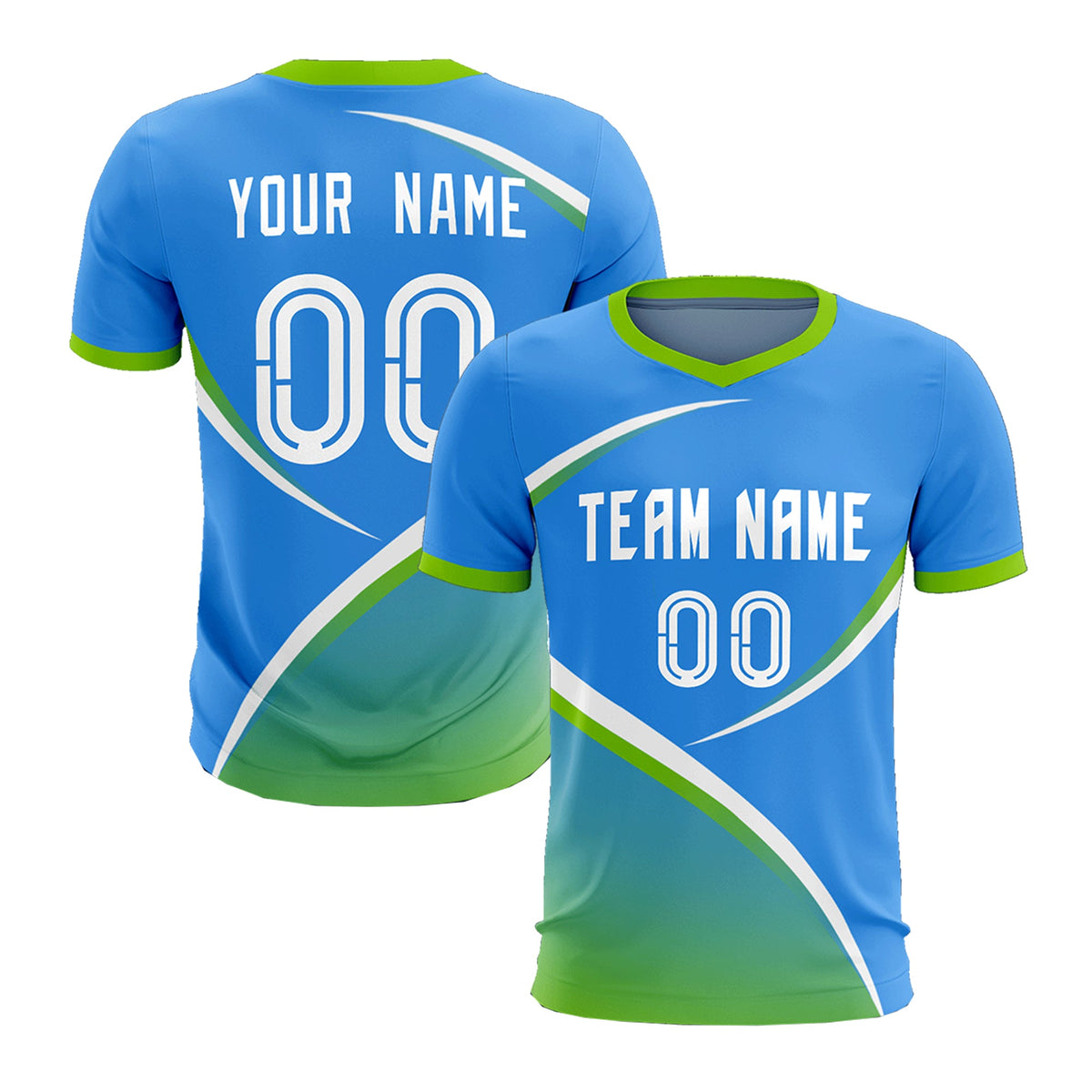 Custom Powder Blue Neon Green Color Block Training Uniform For Men Soccer Sets Jersey