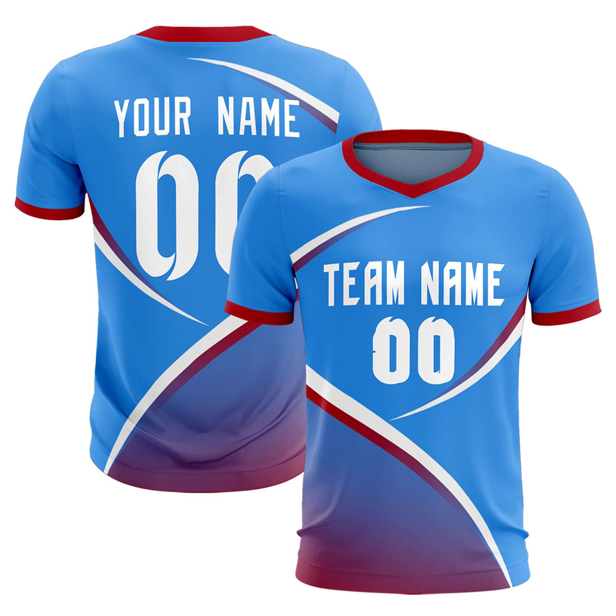 Custom Powder Blue Red Color Block Training Uniform For Men Soccer Sets Jersey