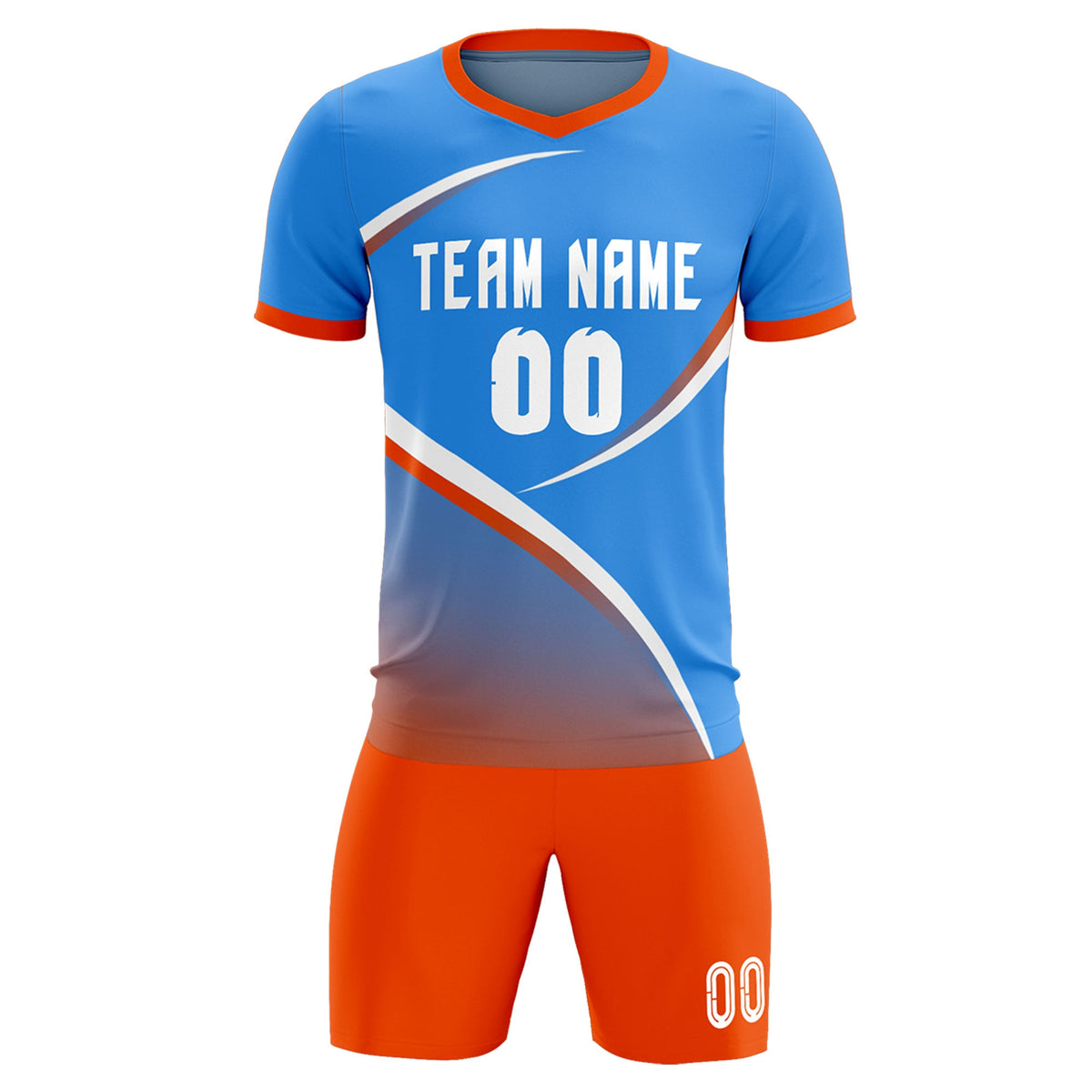 Custom Powder Blue Orange Color Block Training Uniform For Men Soccer Sets Jersey