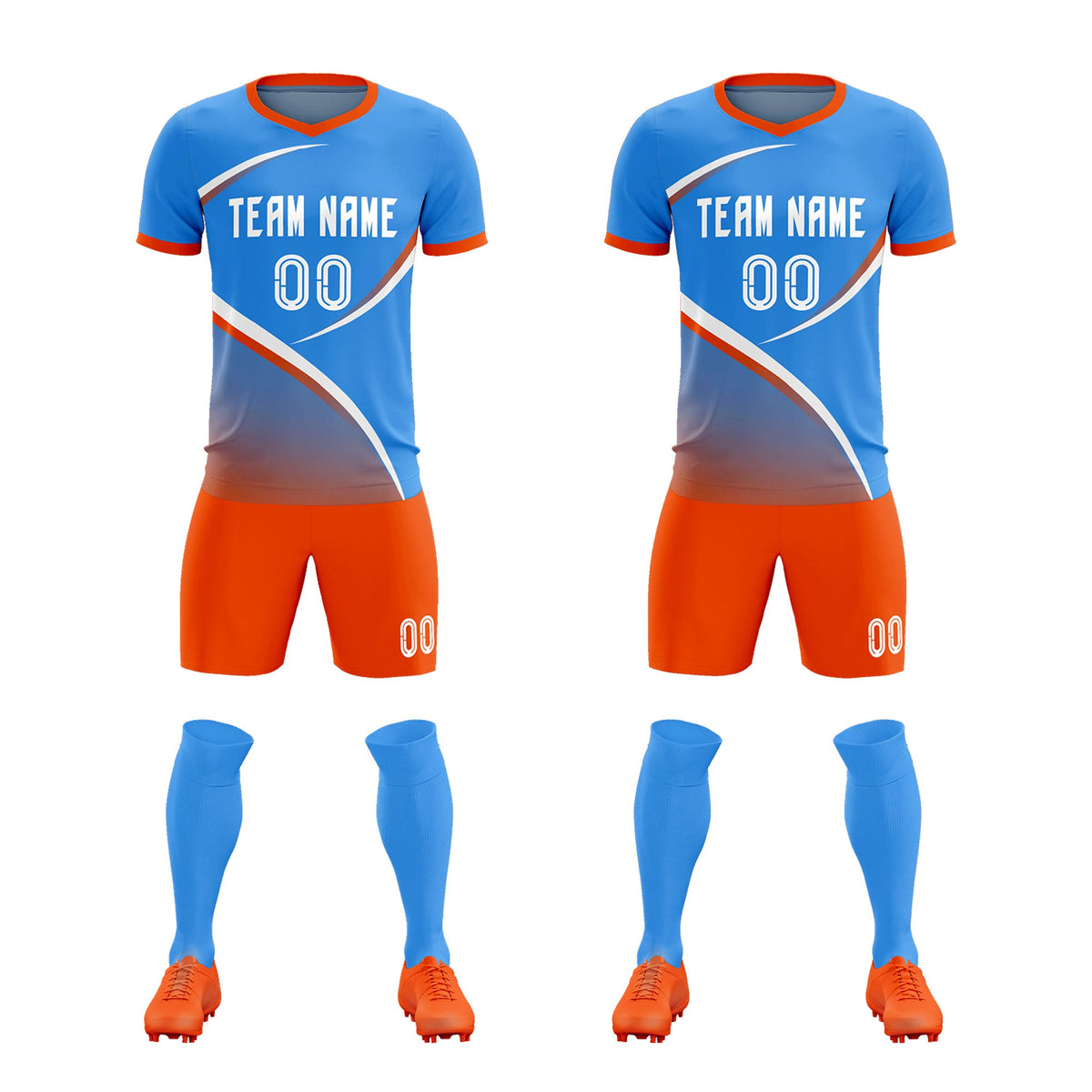 Custom Powder Blue Orange Color Block Training Uniform For Men Soccer Sets Jersey