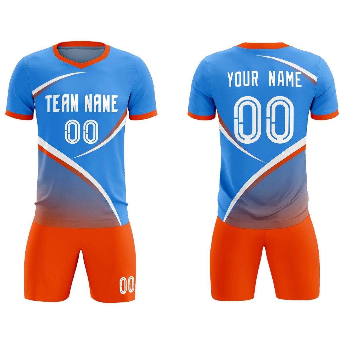 Custom Powder Blue Orange Color Block Training Uniform For Men Soccer Sets Jersey