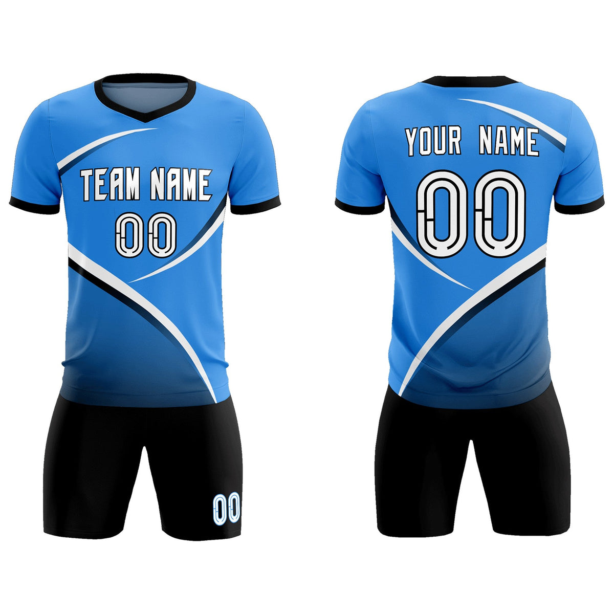Custom Powder Blue Navy Color Block Training Uniform For Men Soccer Sets Jersey