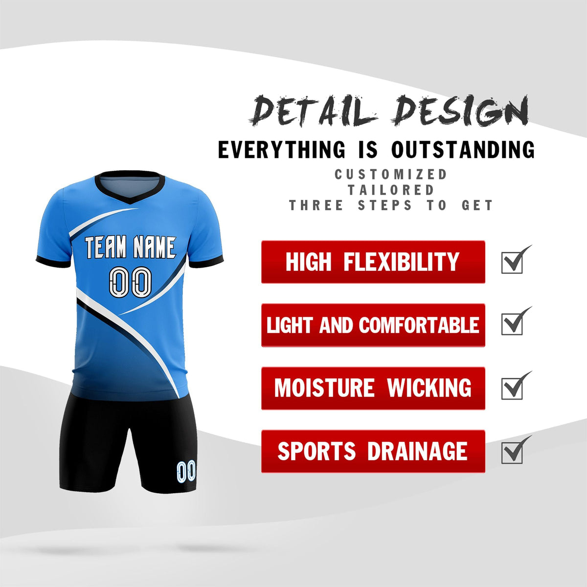 Custom Powder Blue Navy Color Block Training Uniform For Men Soccer Sets Jersey