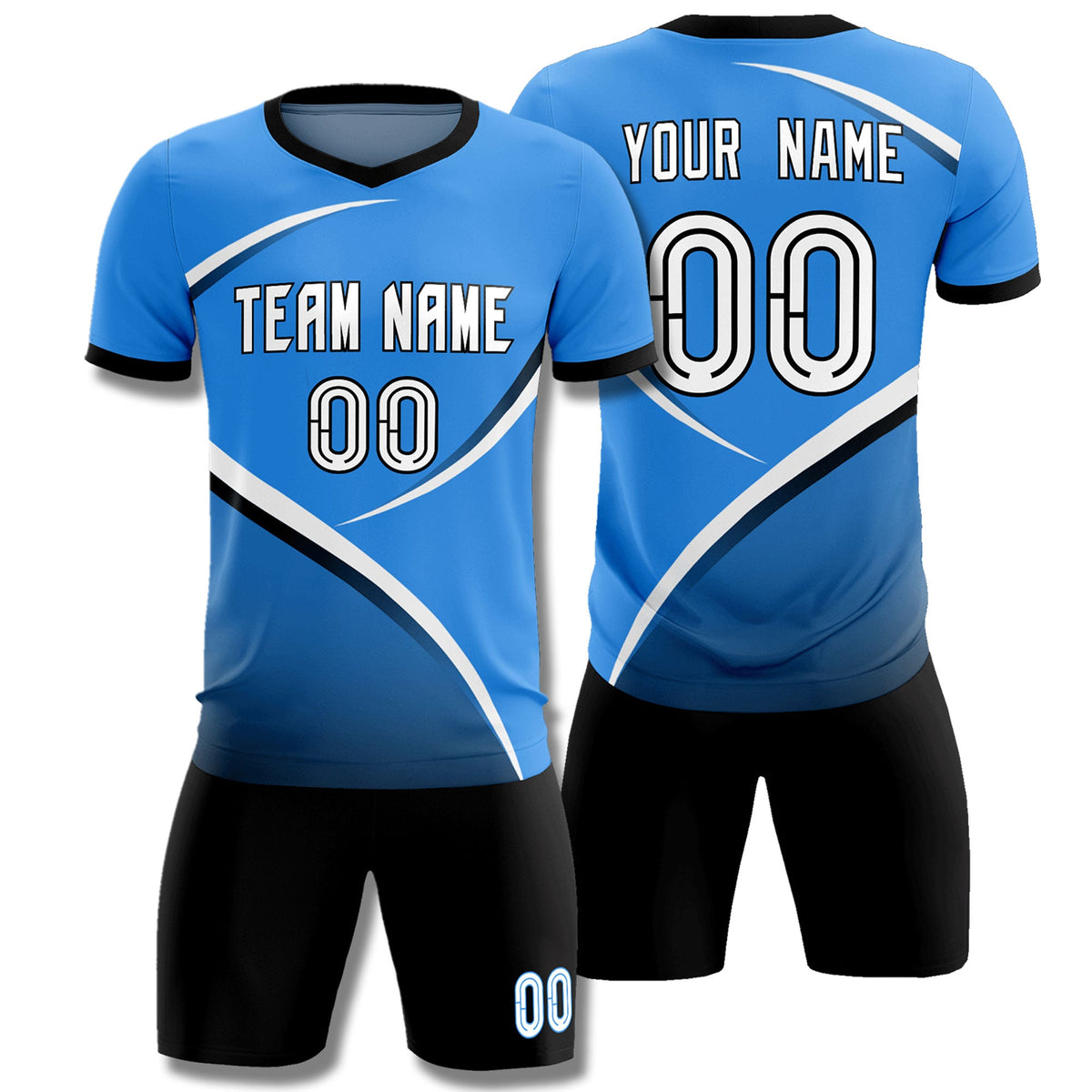 Custom Powder Blue Navy Color Block Training Uniform For Men Soccer Sets Jersey