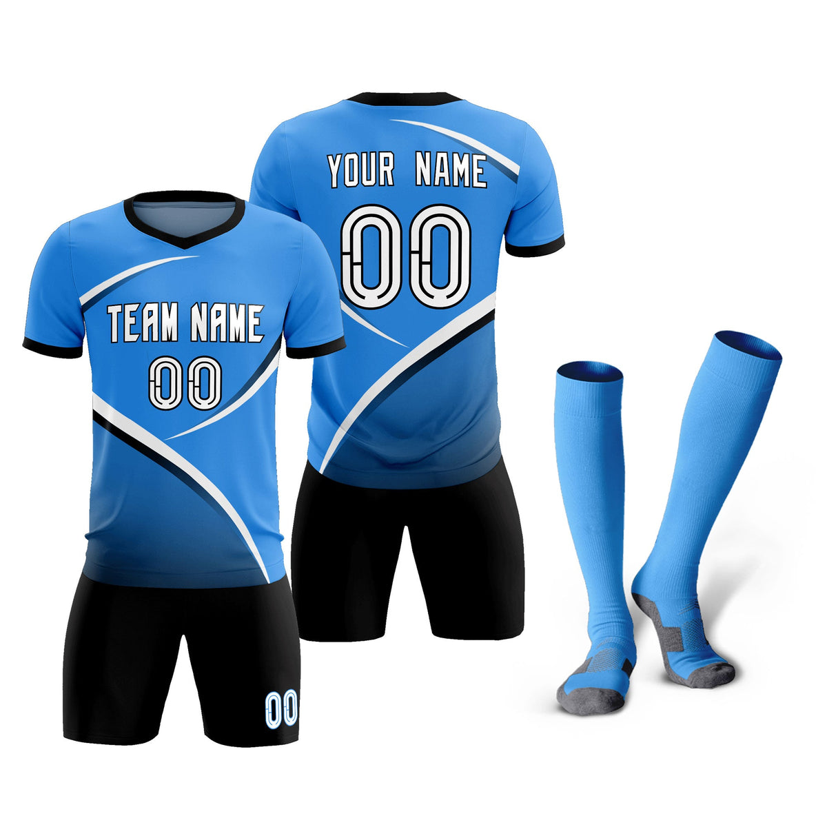 Custom Powder Blue Navy Color Block Training Uniform For Men Soccer Sets Jersey