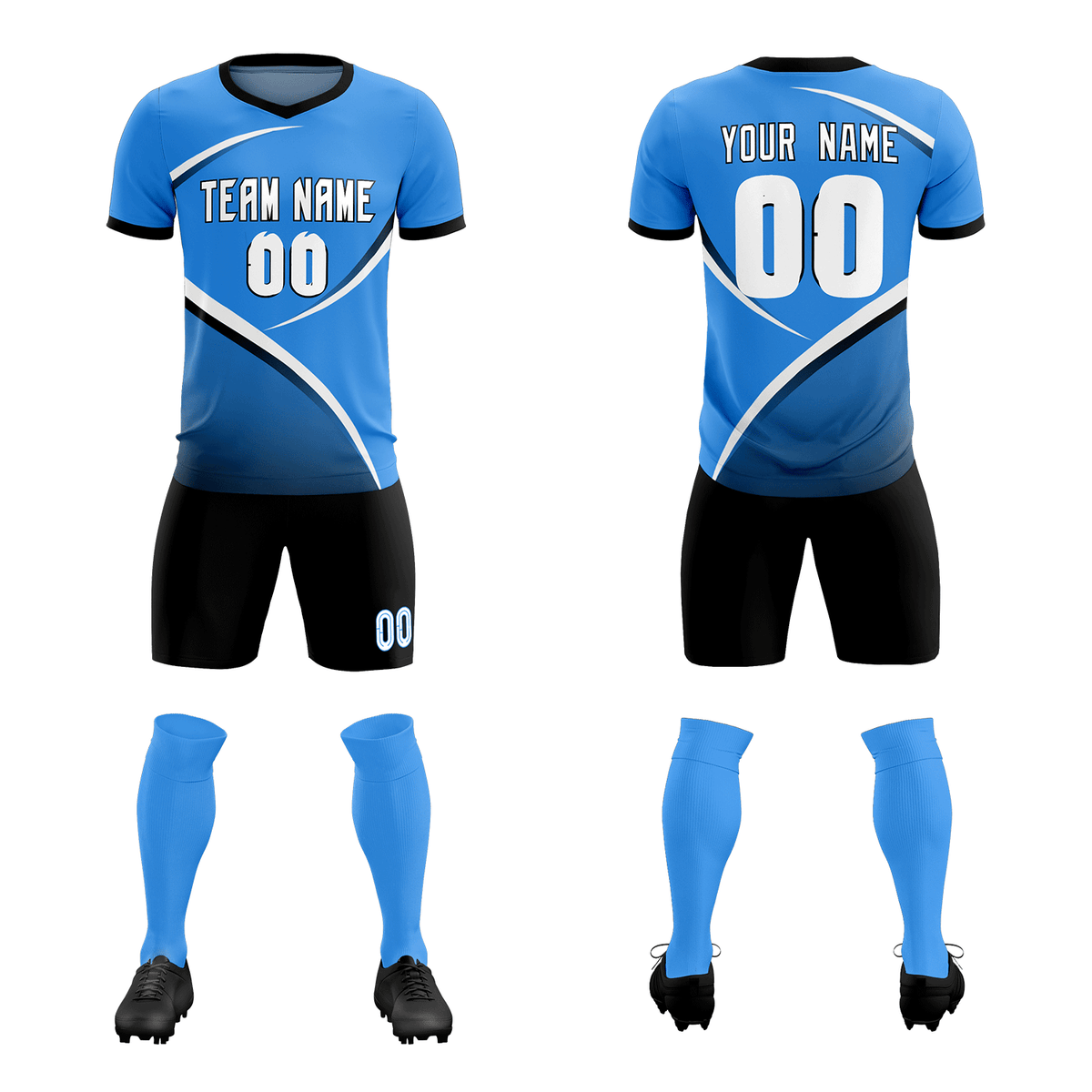 Custom Powder Blue Navy Color Block Training Uniform For Men Soccer Sets Jersey