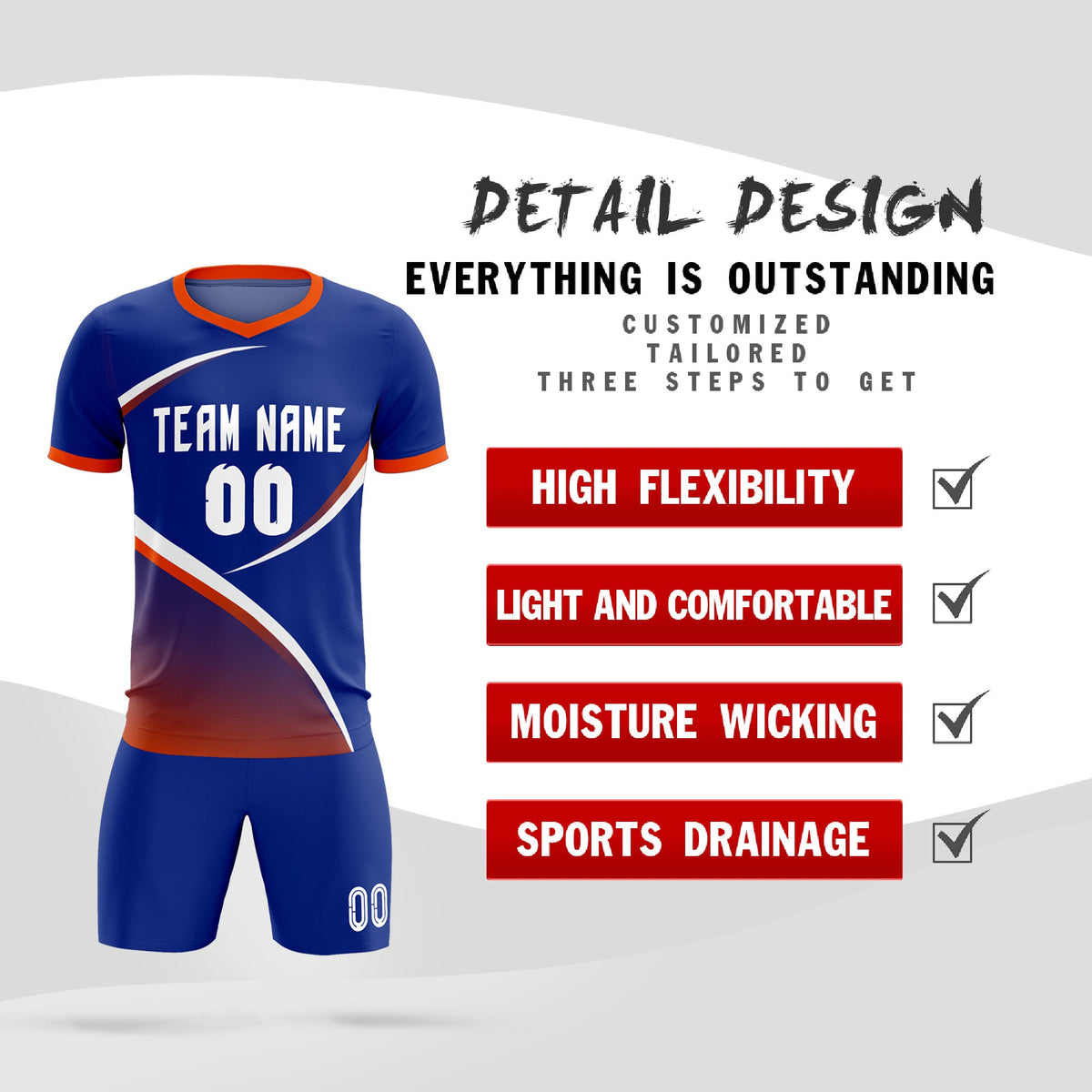 Custom Royal Orange Color Block Training Uniform For Men Soccer Sets Jersey