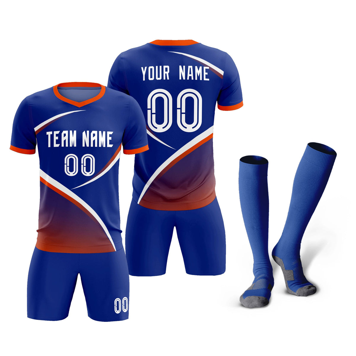 Custom Royal Orange Color Block Training Uniform For Men Soccer Sets Jersey