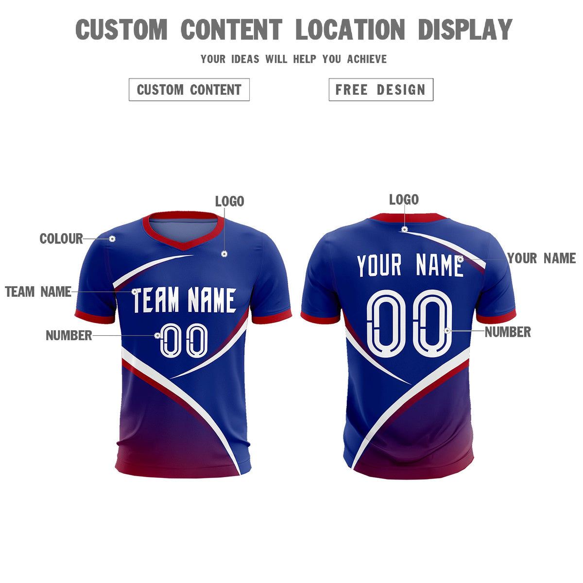 Custom Royal Red Color Block Training Uniform For Men Soccer Sets Jersey