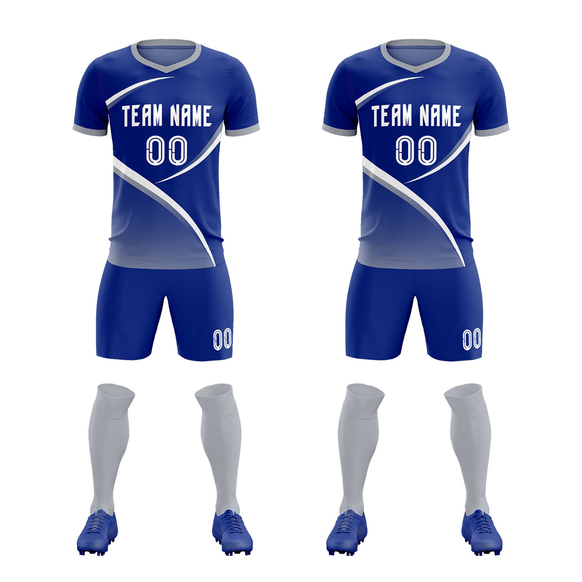 Custom Royal Gray Color Block Training Uniform For Men Soccer Sets Jersey
