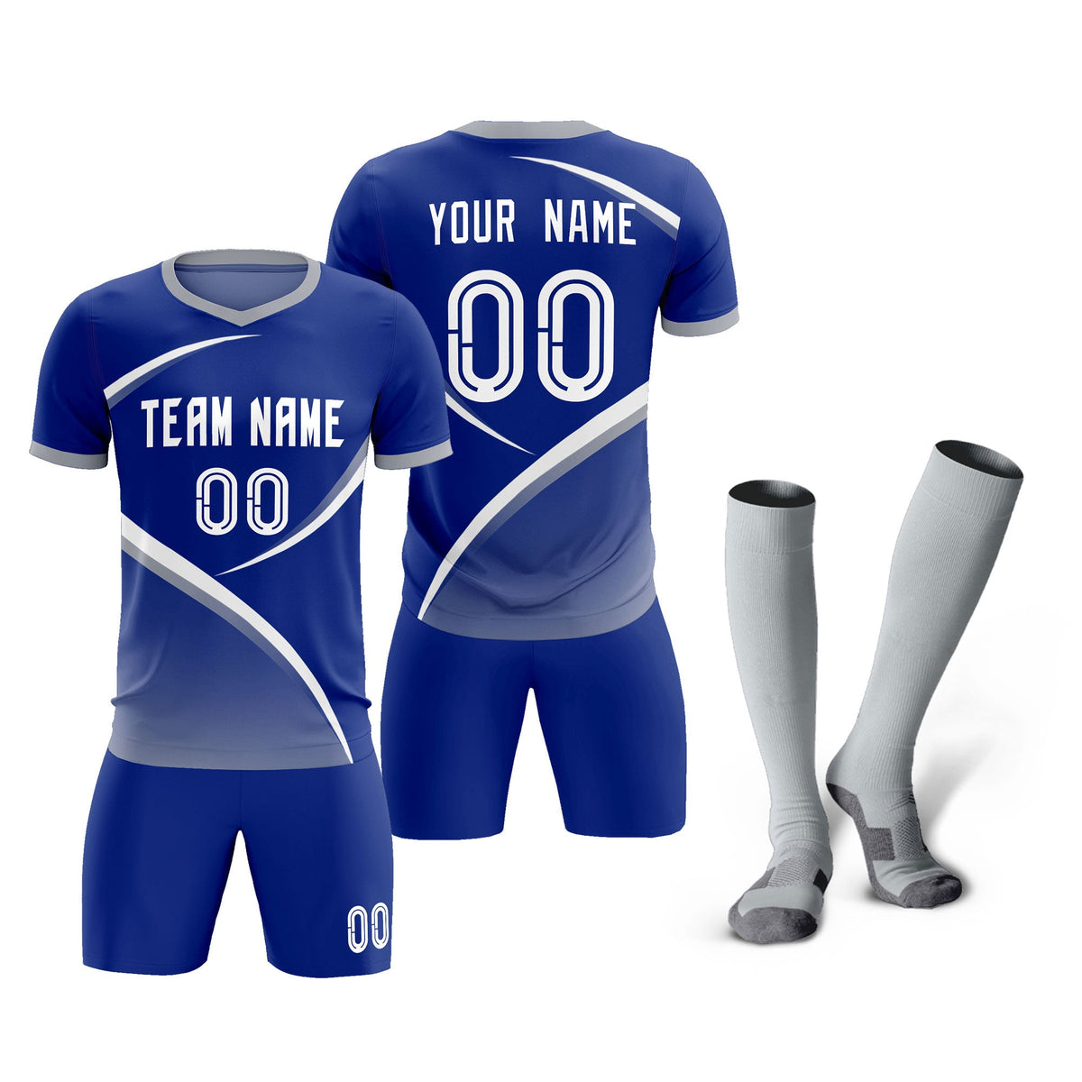 Custom Royal Gray Color Block Training Uniform For Men Soccer Sets Jersey