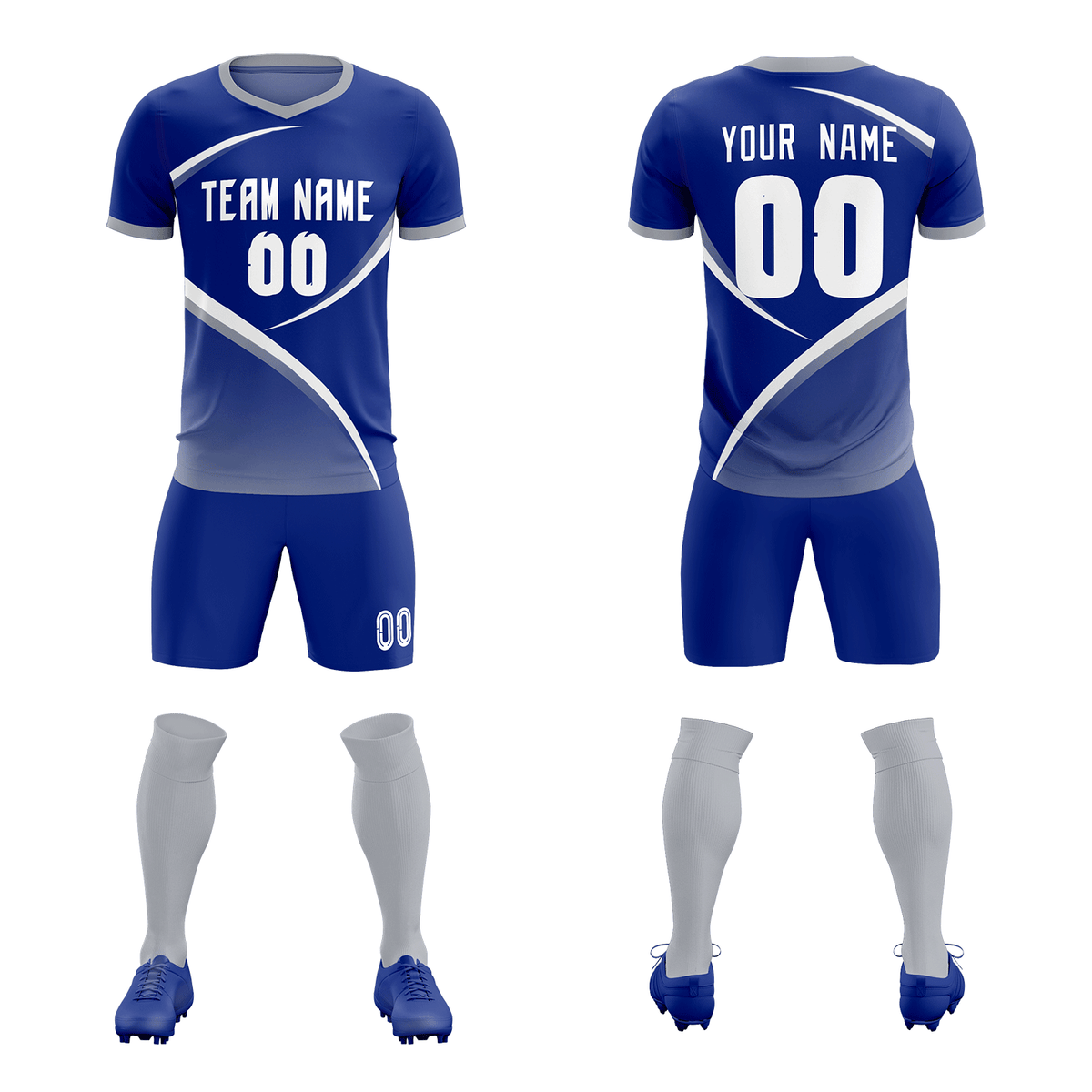 Custom Royal Gray Color Block Training Uniform For Men Soccer Sets Jersey