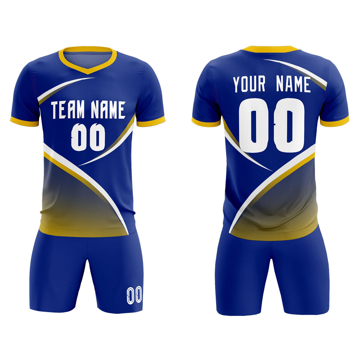 Custom Royal Gold Color Block Training Uniform For Men Soccer Sets Jersey
